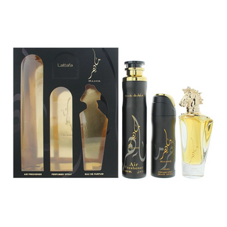 Lattafa Perfumes Maahir Gift Set 100ml Edp + 200ml Perfumed Body + 300ml Air Freshener